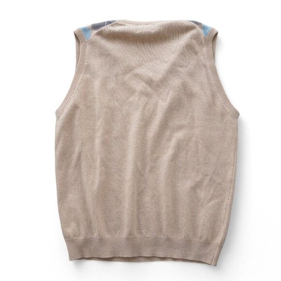 Scott & Charters Lambswool Argyle Sweater Vest Made in Scotland Beige Men's M - Picture 2 of 8